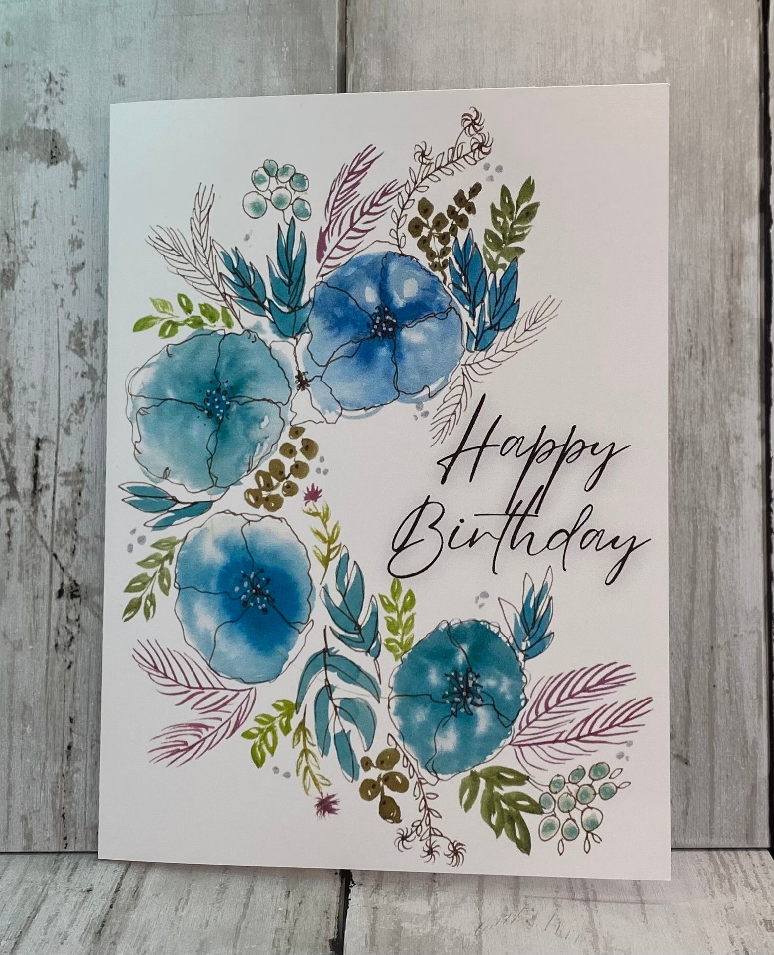 Pack Of 5 Sea Painting Happy Birthday Cards, Birthday Card, Landscape Painting Card, Watercolor Art, Sea Painting, Blue Hand Painted Card