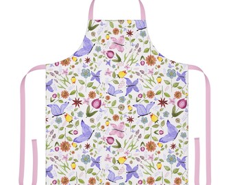 Delantal para fiesta de té con diseño floral y de mariposas. Regalo perfecto para mamá, mejor amiga o nuera. Bonito delantal para hija adolescente y mamá.