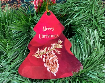 Christmas Ornament Metal, Tree Christmas Ornament for Family, Red Xmas Ornament for Kids,