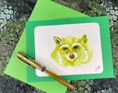 Watercolor Card Hand Painted, Raccoon Face Birthday Card for Friend, Thank You Card for Coworker, Unique Card, Original Art, Painted Card