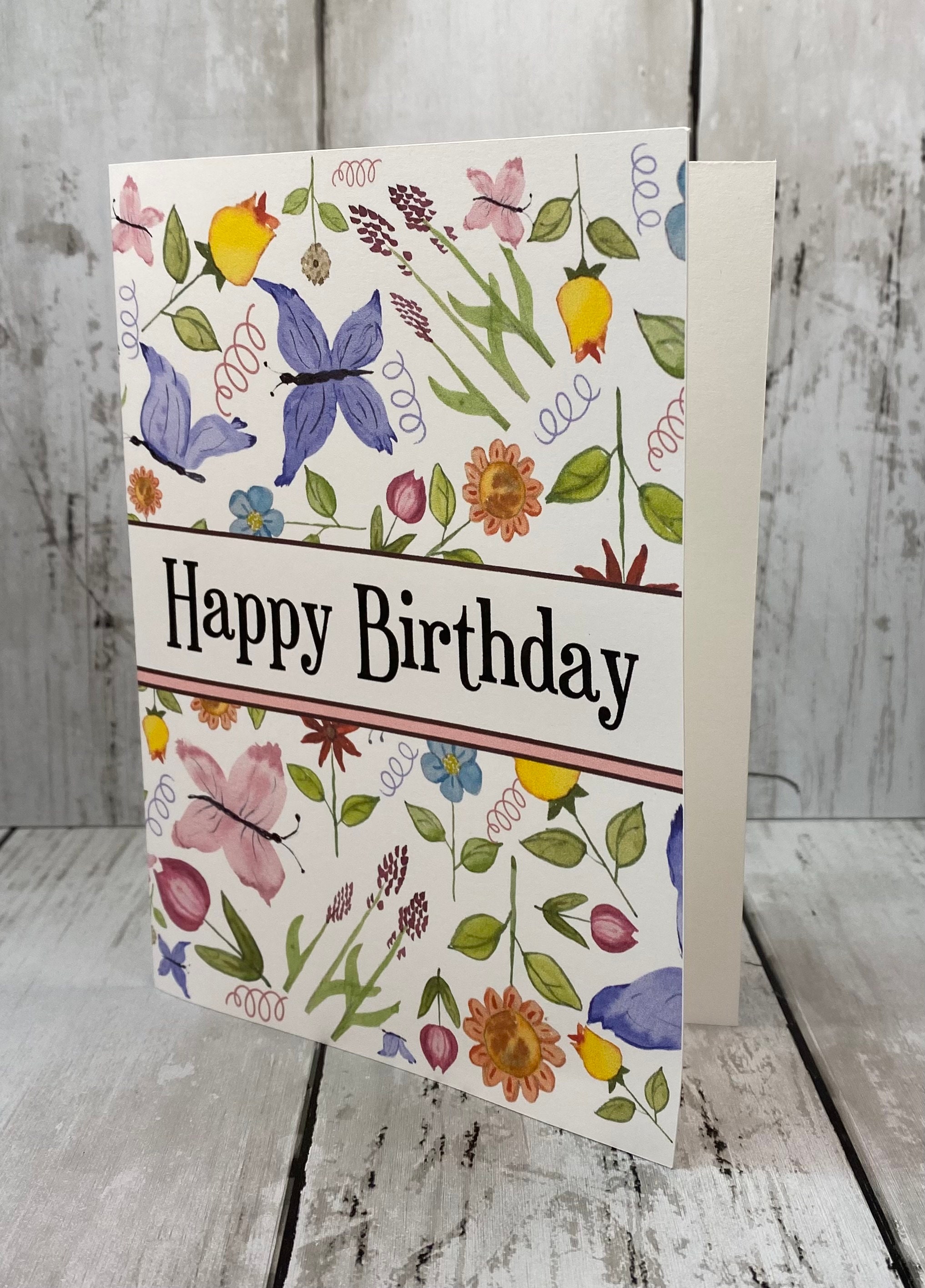 Birthday Card With Whimsical Butterflies and Flowers, Birthday Card for ...