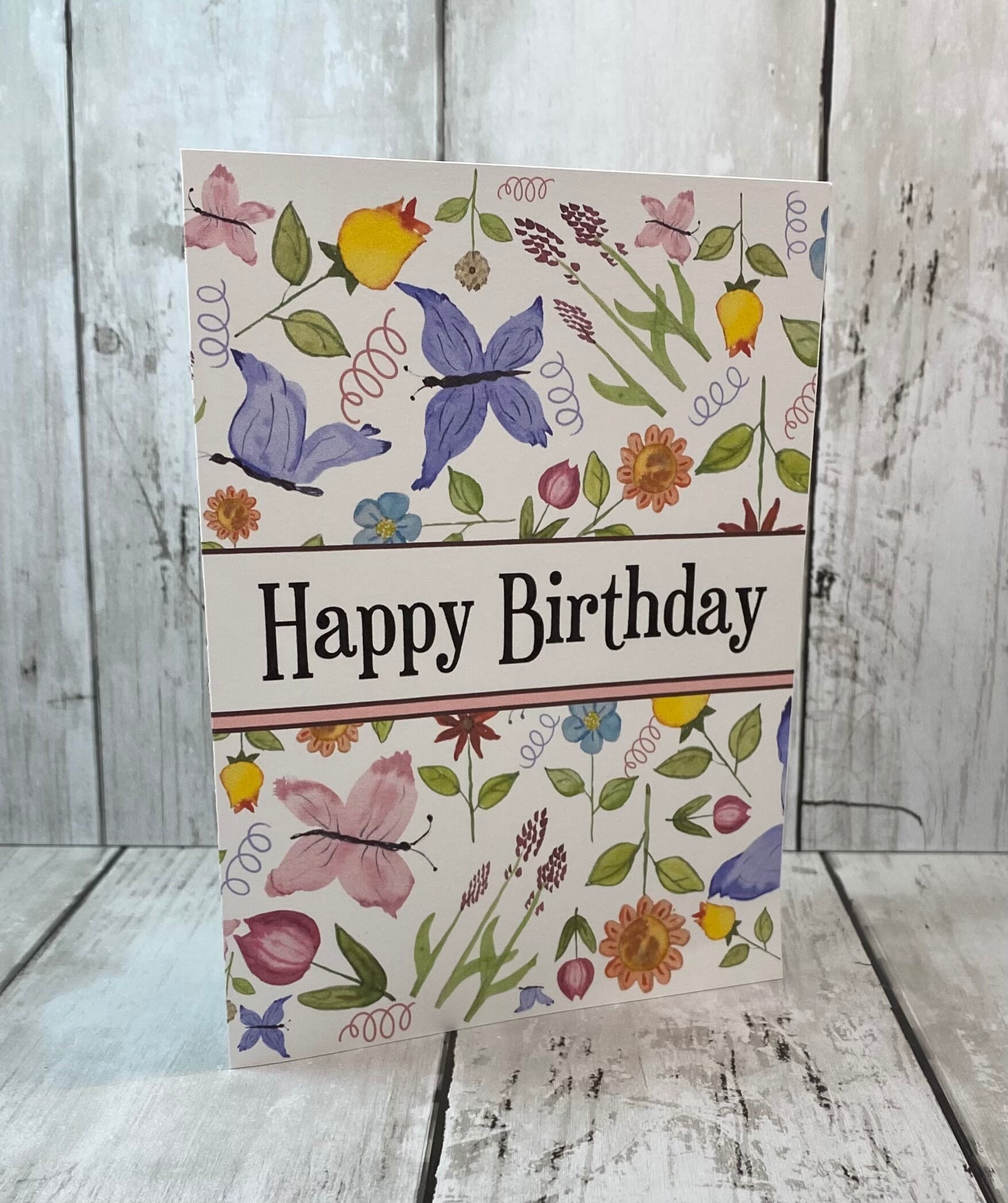 Birthday Card With Whimsical Butterflies and Flowers, Birthday Card for ...