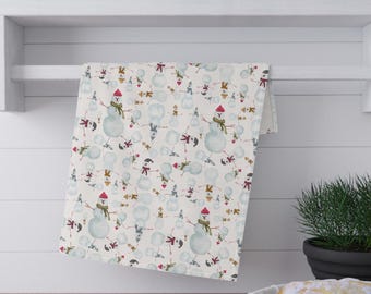 Paño de cocina navideño con diseño de muñeco de nieve, decoración navideña para la cocina, diseño original en acuarela, paño de cocina navideño, regalo de mezcla de algodón, decoración invernal, divertido