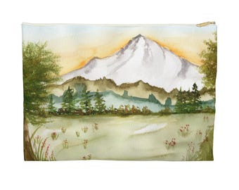 Mountain Scenery Accessory Pouch: Watercolor Art Print Travel Organizer