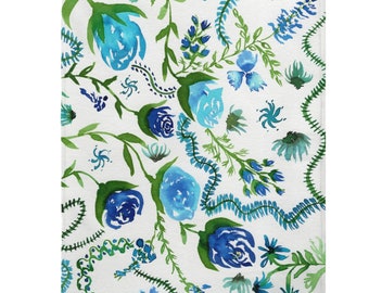 Blue Floral Blanket, Floral Blanket Throw, Cottagecore Throw Blanket, Birthday Gift for Sister, Blue Bedroom Decor, Cozy Blanket, Coverlet