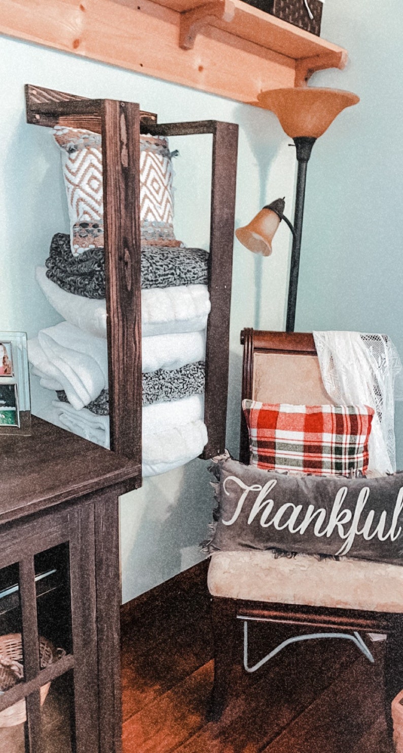 Blanket shelf wall rack made with reclaimed wood. Sturdy and Etsy
