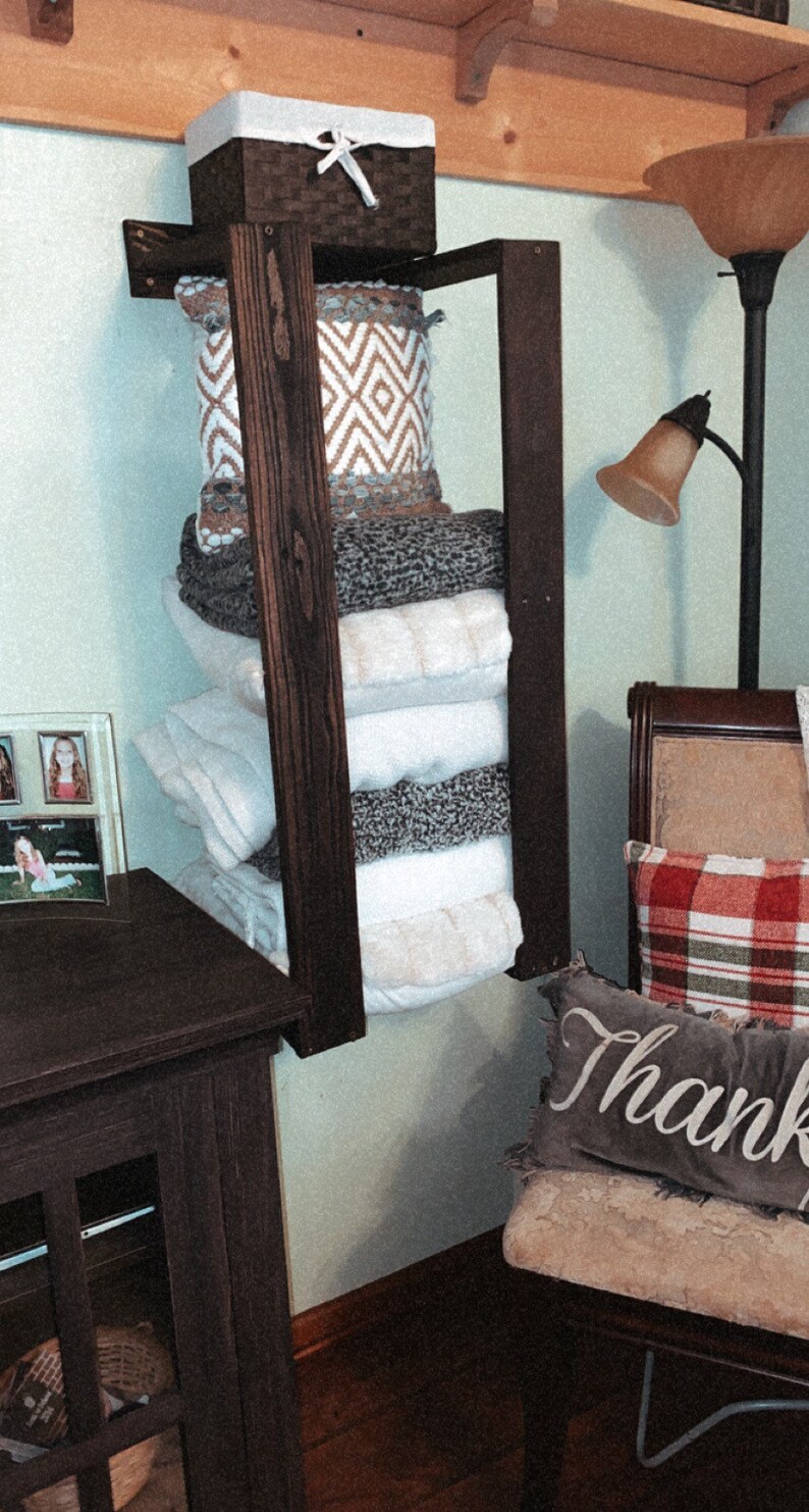 Blanket shelf wall rack made with reclaimed wood. Sturdy and Etsy