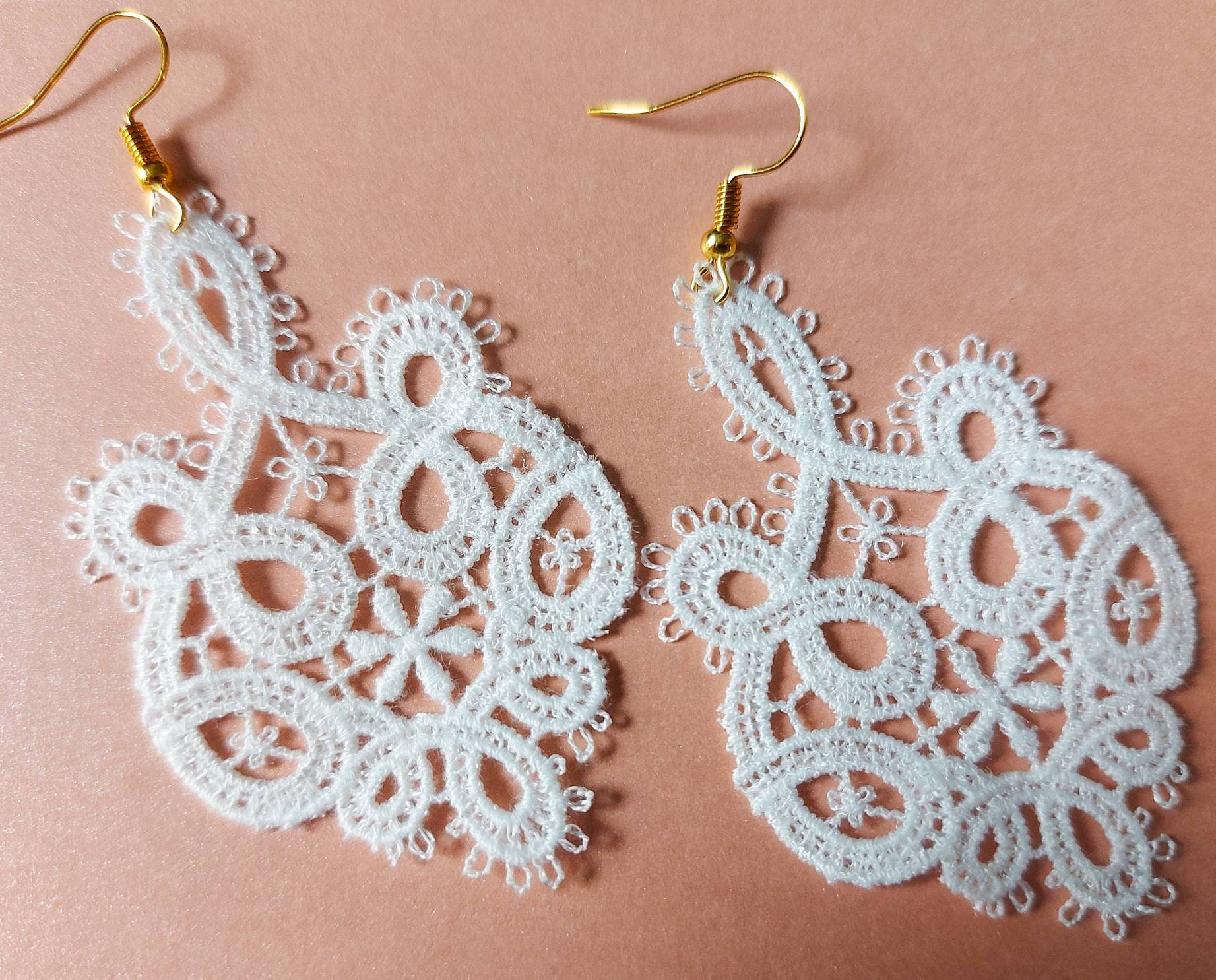 Large White Lace Earrings Etsy