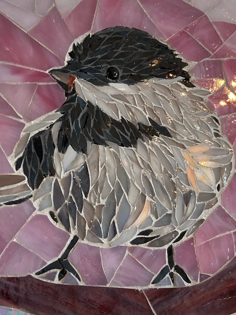 Tableau oiseau en mosaïque de verre Tiffany, décoration murale dart pour la maison fait main en France, idée cadeau femme Noël anniversaire image 5