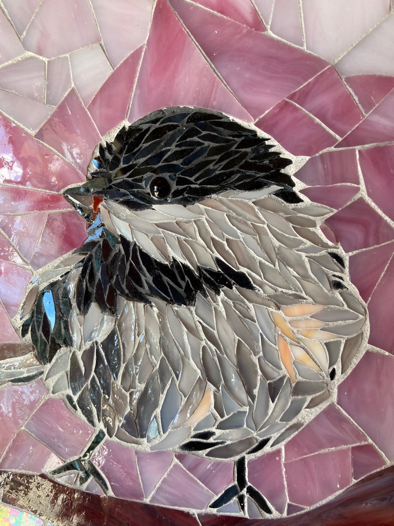 Tableau oiseau en mosaïque de verre Tiffany, décoration murale dart pour la maison fait main en France, idée cadeau femme Noël anniversaire image 10