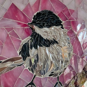 Tableau oiseau en mosaïque de verre Tiffany, décoration murale dart pour la maison fait main en France, idée cadeau femme Noël anniversaire image 1