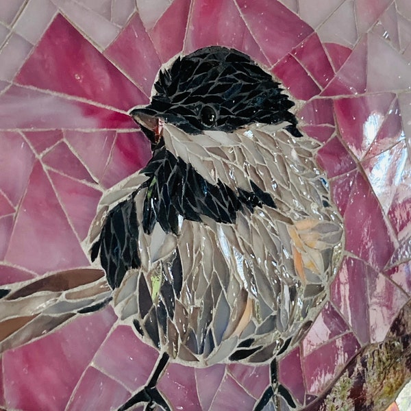 Tableau oiseau en mosaïque de verre Tiffany, décoration murale d’art pour la maison fait main en France, idée cadeau femme Noël anniversaire