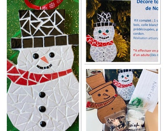 Kit mosaïque diy bonhomme de neige Noël enfant ou adulte, diy kit art créatif, idée cadeau Noël enfant adulte de décoration du sapin de Noël