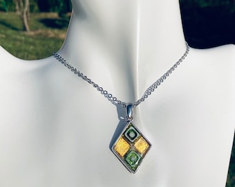 Collier pendentif en mosaïque de verre Murano, bijou Art Déco contemporain fait main en France, cadeau Noël femme anniversaire amie