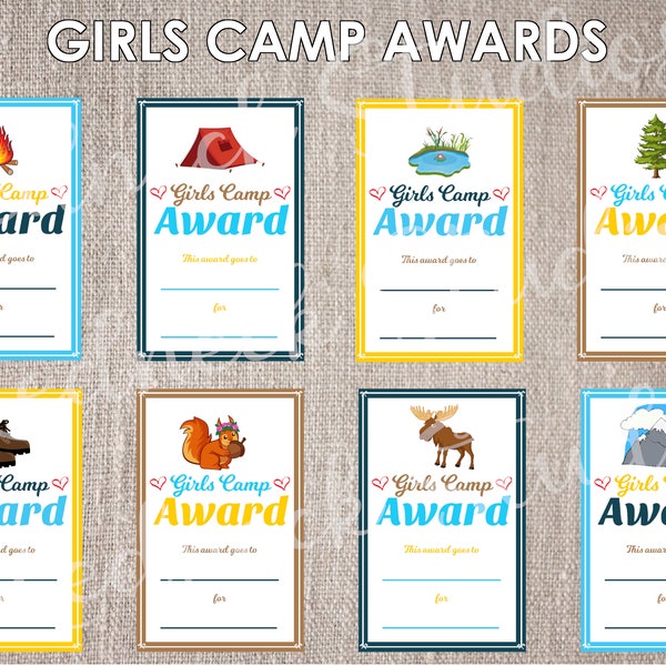 Cute Girls Camp Awards for Young Women| Fill in the Blank Awards | Camp Theme