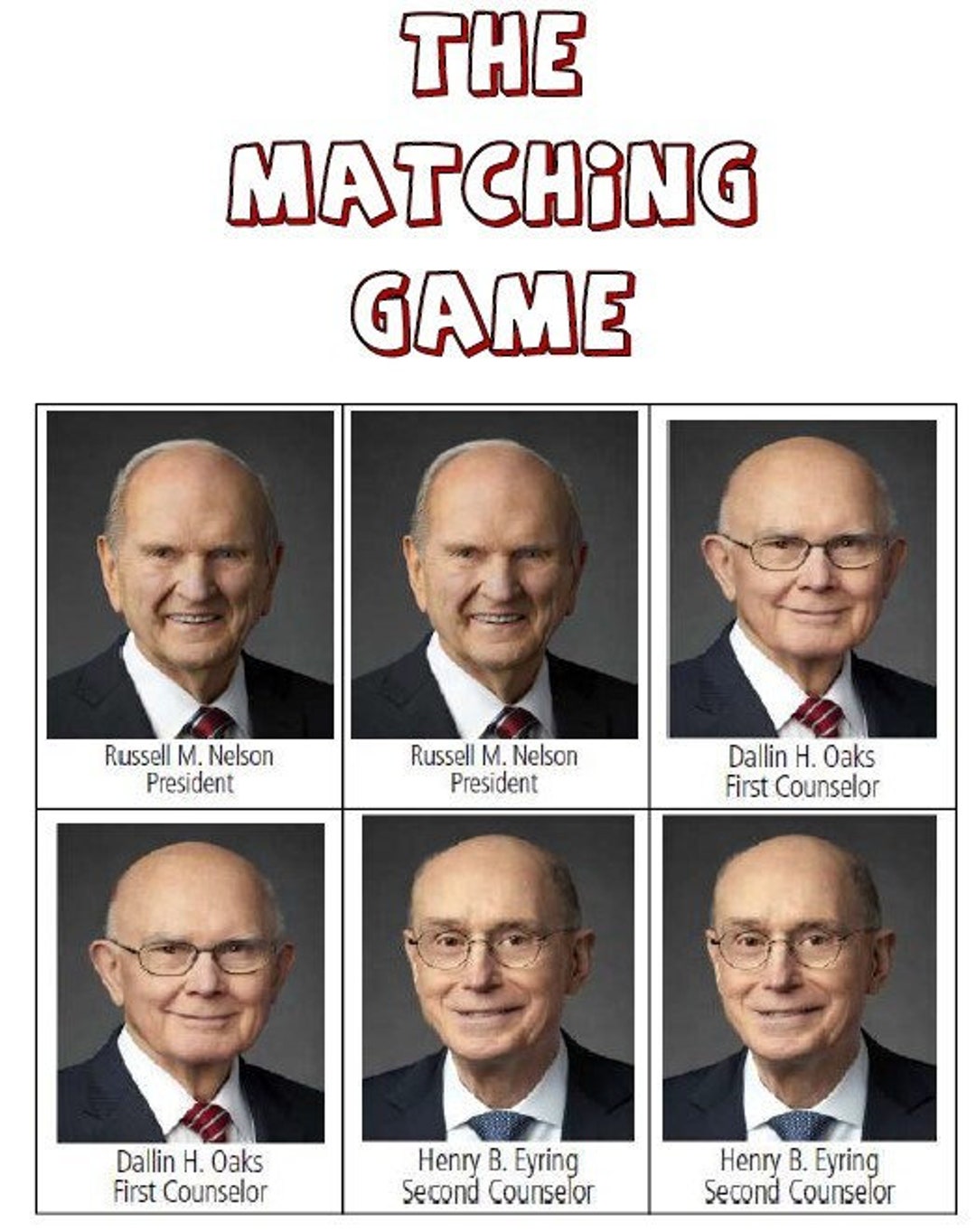 Fun and Educational LDS First Presidency and Quorum of the 12 Matching ...