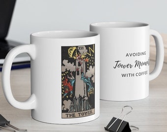 Tarot Mug, The Tower Tarot Card Coffee Cup, Mystical Witchy Gift, Occult Lover Gift, Spiritual Coffee Mug
