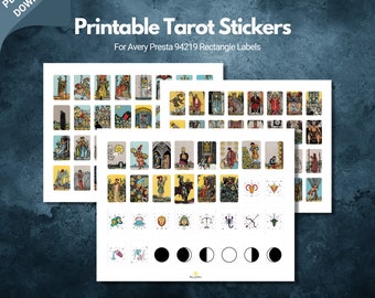 Printable Tarot Stickers Transparent PNG for Book of Shadows, Journal 78 Tarot Card Stickers, Celestial & Moon Phase Labels, Cricut Friendly