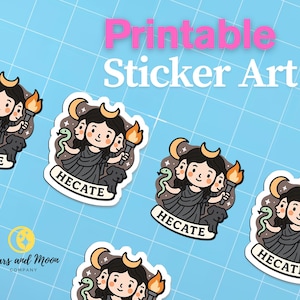 Cute Hecate Printable Sticker – Witchy Aesthetic, Triple Moon Goddess, Greek Mythology, Pagan Wicca, Printable Planner Stickers