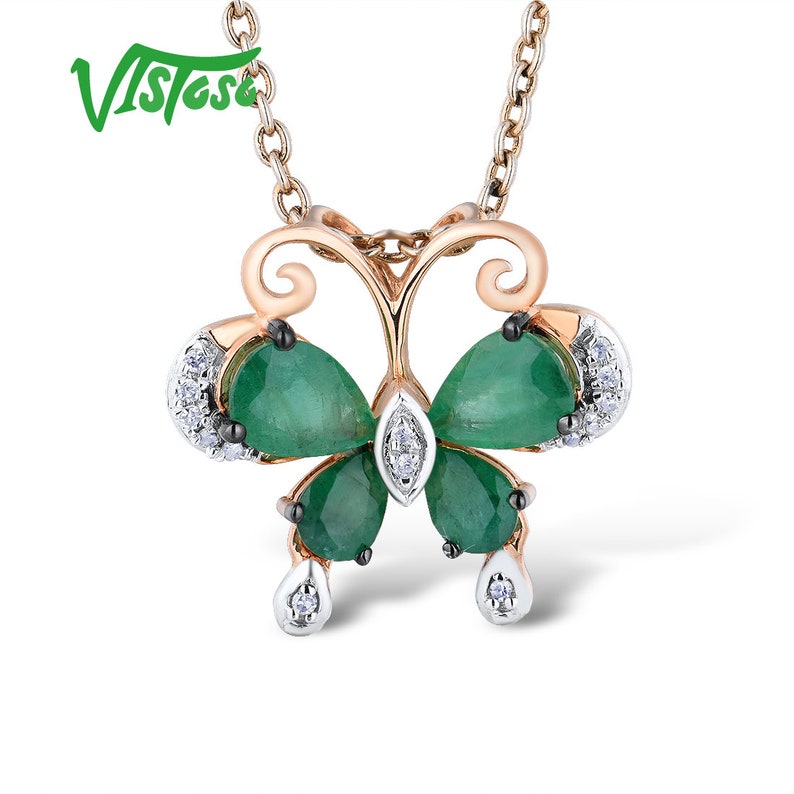 VISTOSO JEWELRY Butterfly Genuine Green Emerald Pendant Etsy