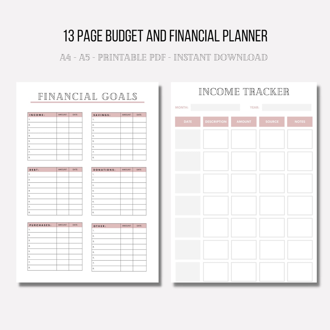 Budget Planer zum Ausdrucken Digitaler Downloadable | Etsy