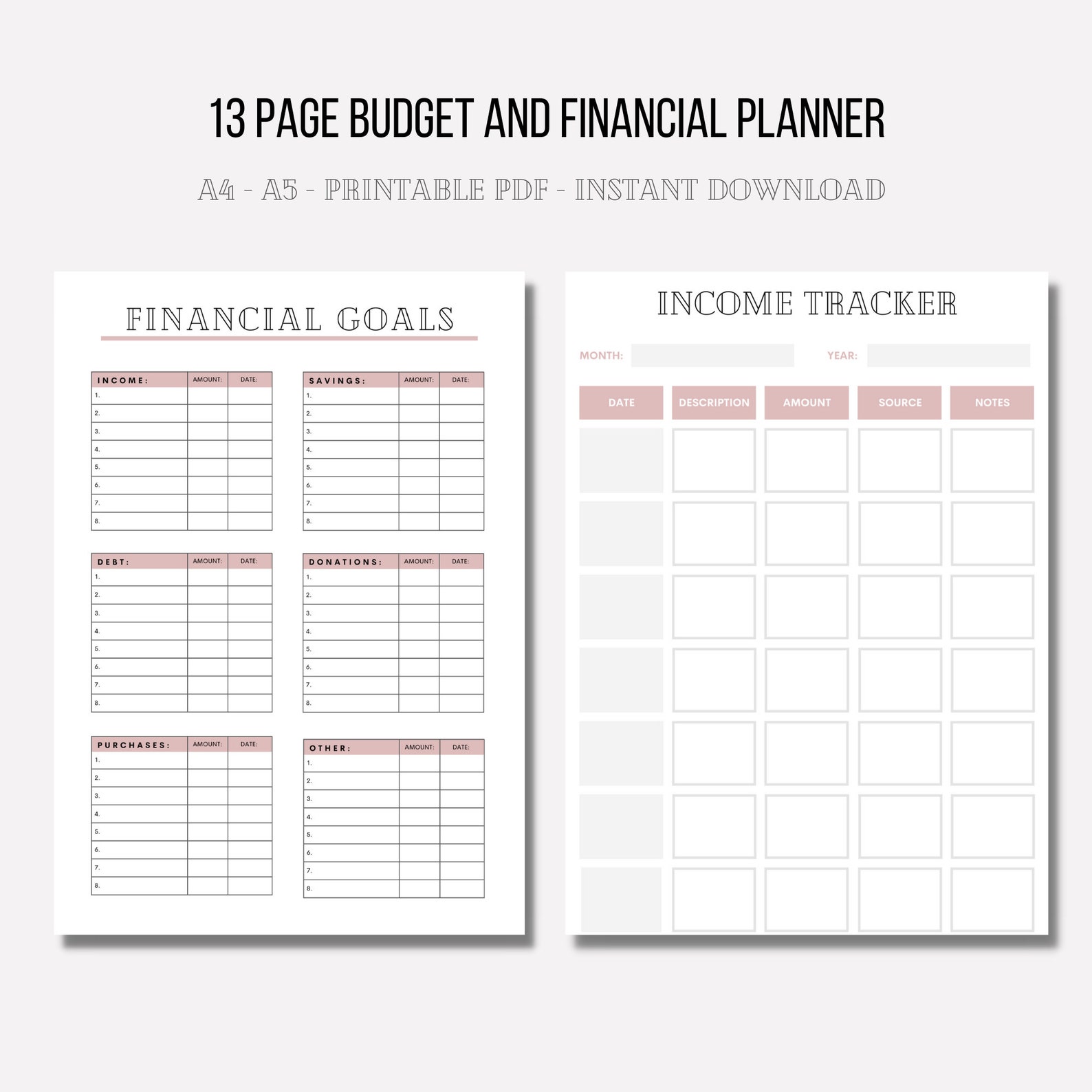 Budget Planer zum Ausdrucken Digitaler Downloadable Etsy