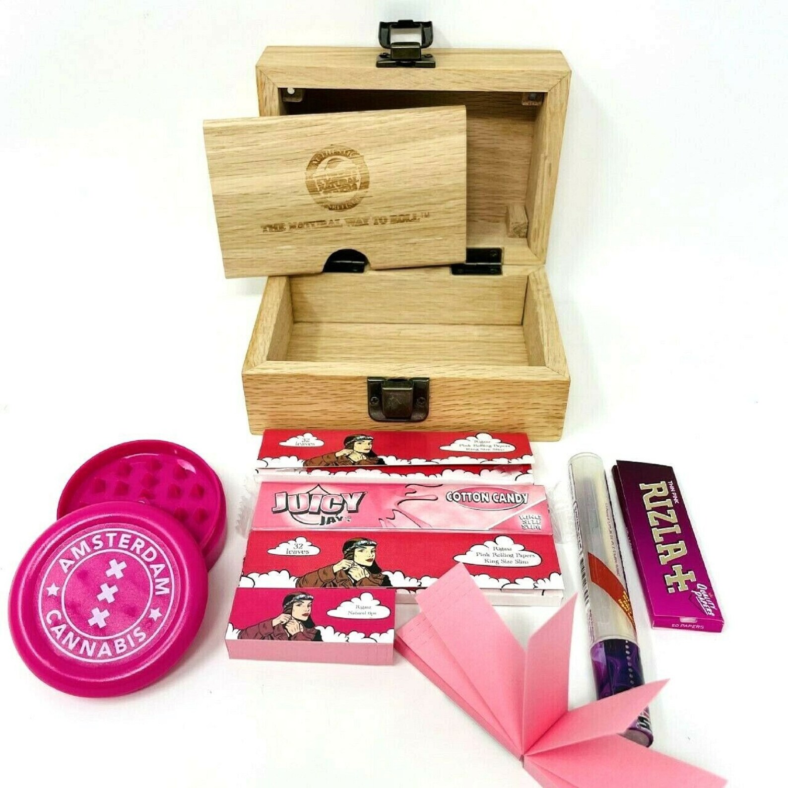 RAW Rolling PINK Papers set/ Grinder set / Roach tips / Etsy