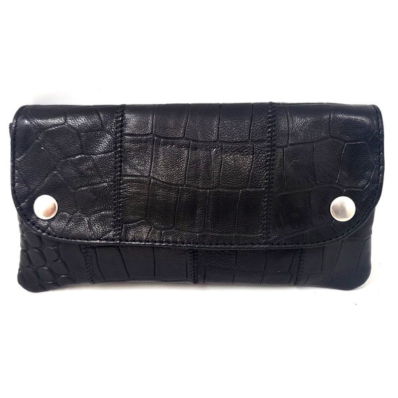 Soft Leather Tobacco Pocket CROCO PRINT Pouch Leather Lining Slot for Rizla