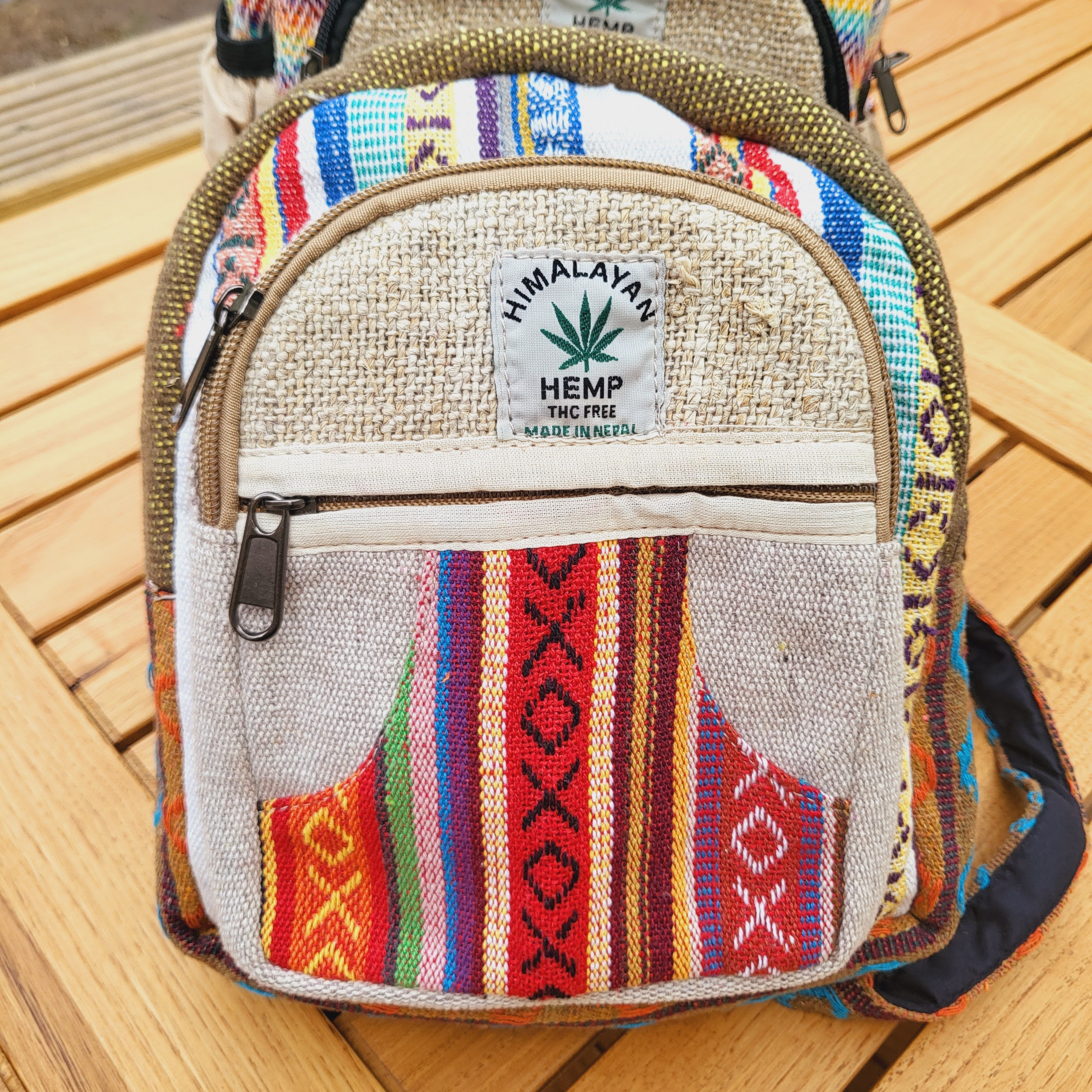 Himalayan Pure Hemp Nepal THC FREE Tan and Green mini Backpack and Wallet Set Wholesale Handmade Lightweight Natural Hemp Himalayan Nepal  main image 2