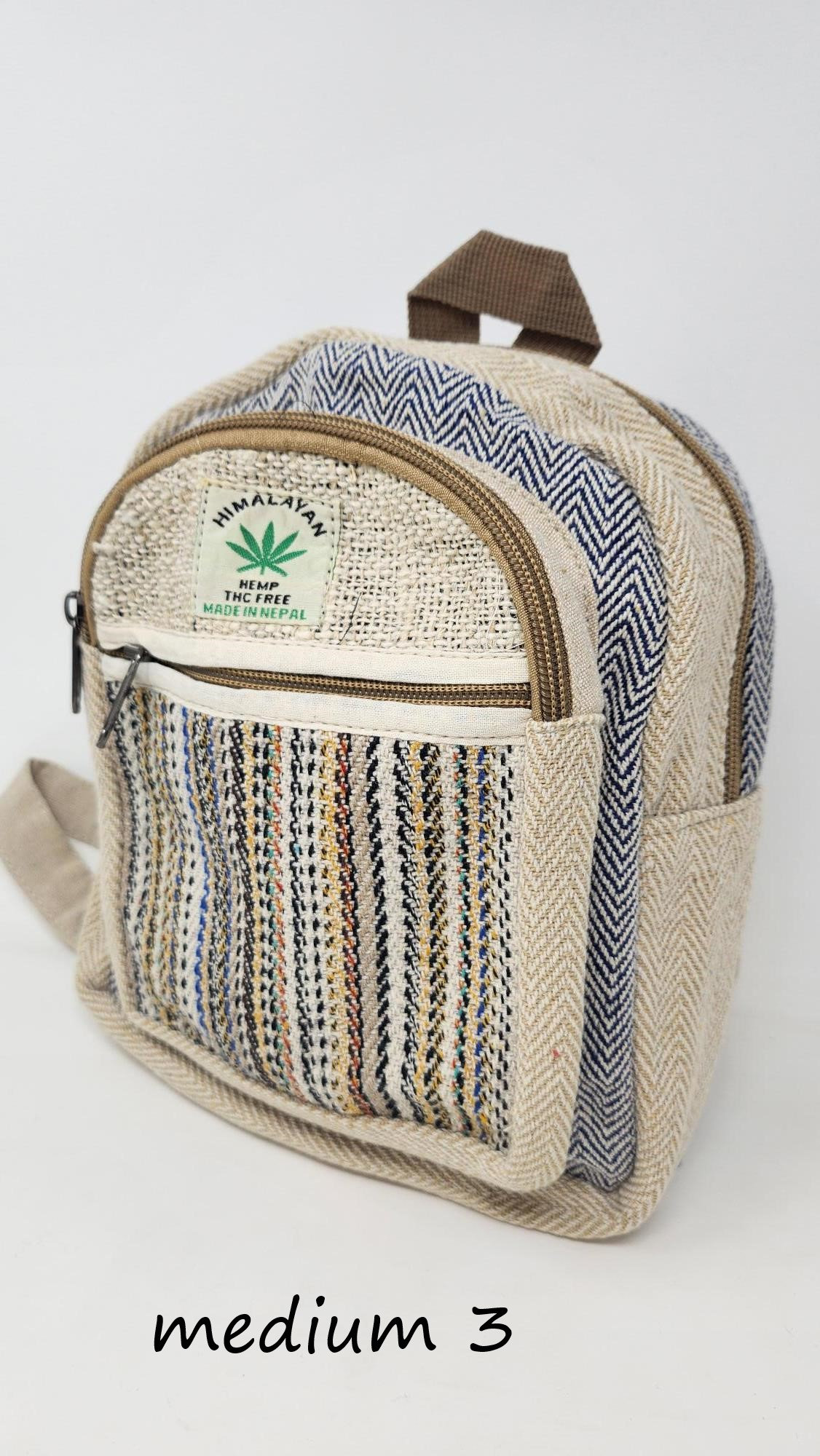 Medium Himalayan Hemp Backpack: Nepal Fair Trade Boho Hiking 