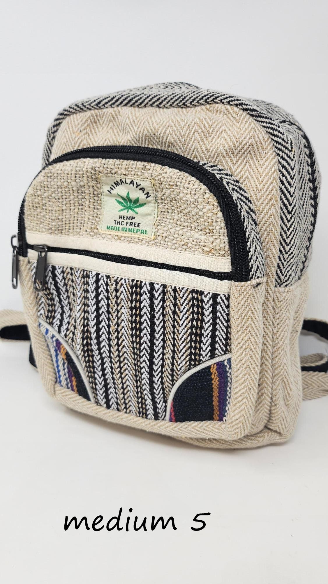 Medium Himalayan Hemp Backpack: Nepal Fair Trade Boho Hiking  display picture 3