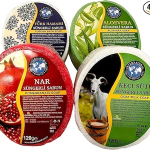 Sponge Soap Set: Goat Milk, Lavender, Lemon, Turkish Bath (4 x 100 gr)