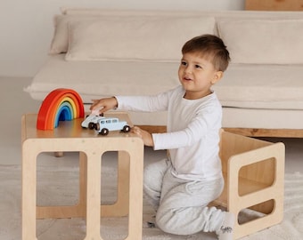 Montessori barnbord och stolsset – Träkubmöbler för småbarn – Montessorimöbler – Aktivitetsbord för lekrum och barnrum