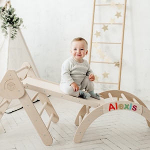 Set of 3 Items: Foldable Triangle + Climbing Arch + Climbing Ramp, Toddler Gym, Montessori Furniture, Traingle with Ramp, Toddler Climber