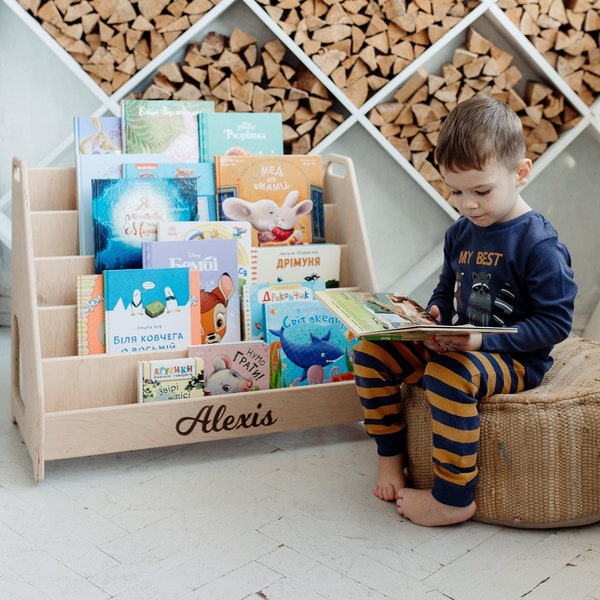 Montessori Kinder Bücherregal, Montessori Bücherregal, Kleinkind Booshelf, Kindermöbel, Montessori-Möbel, Kinderbücherregal, Kinderzimmer-Bücherregal