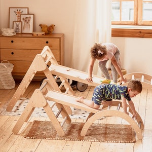 Montessori Climber Set, Foldable Climb Triangle + Climbing Arch + Wooden Ramp, Toddler Climber, Montessori Furniture, Toddler Gym