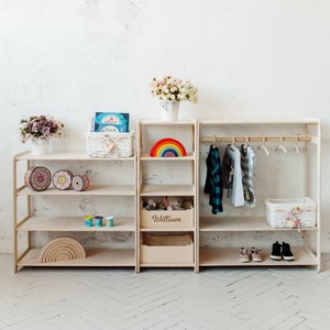 Set of 3 Shelves: Toy Storage + Kid Clothing Rack, Montessori Toy Shelf, Toy Shelf,  Montessori Furniture, Open Shelf, Montessori Shelves