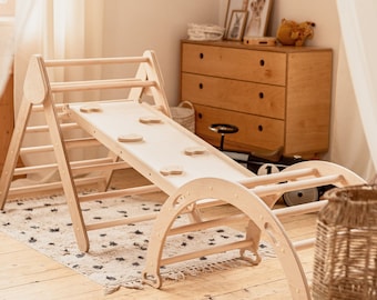 Set di mobili Montessori di tre elementi, Arco di arrampicata + Rampa per bambini + Triangolo Montessori, Palestra in legno Kletterdreieck, Palestra di arrampicata Dreieck