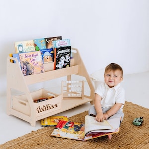 子供用モンテッソーリ本棚、木製ミニおもちゃ棚オーガナイザー