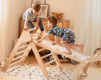 Conjunto de escalada de tres artículos, Triángulo plegable + Arco de escalada + Rampa de escalada, Triángulo con rampa, Triángulo de escalada, Muebles Montessori