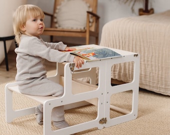 Étagère de cuisine 2-en-1, Étagère de cuisine pour tout-petit, Étagère de cuisine, meubles Montessori, Étagère pour tout-petit, escabeau pour tout-petit, Tabouret de cuisine