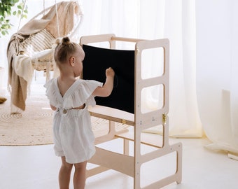 Toddler Tower, Montessori Tower, Chalk Tower, Tower with Chalkboard, Tower Helper, Montessori Step Stool, Montessori Furniture, Step Stool