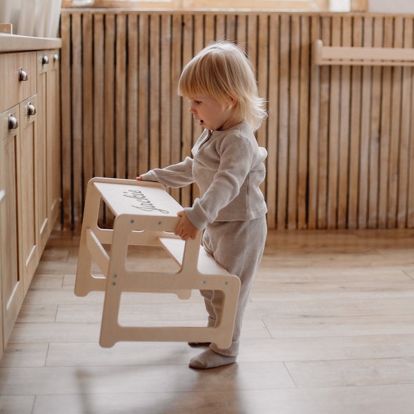 Opstapkruk, opstapkruk voor peuters, peuteropstapkruk, houten 2-stapskruk, Montessori-meubilair, kinderopstapkruk, badkamerkruk