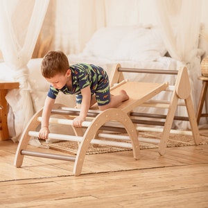Climbing Set of Three Items, Foldable Triangle + Climbing Arch + Climbing Ramp, Triangle With Ramp, Climbing Triangle, Montessori Climber