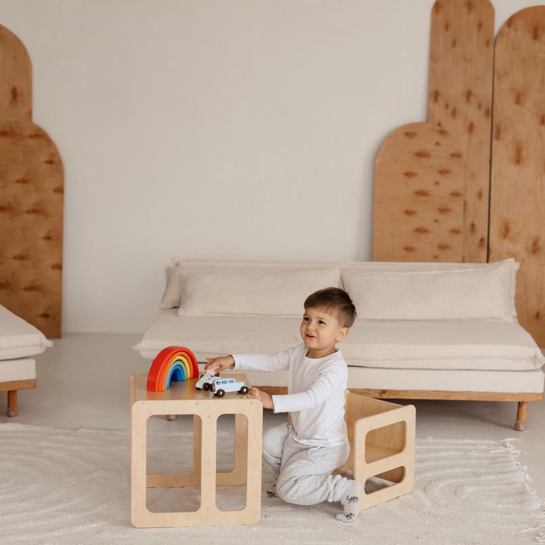 Montessori Kids Table and Chair Set – Wooden Cube Furniture for ...
