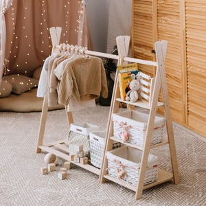 Kids Clothing Rack With Shelves and Hangers, Wooden Wardrobe, Teepees ...