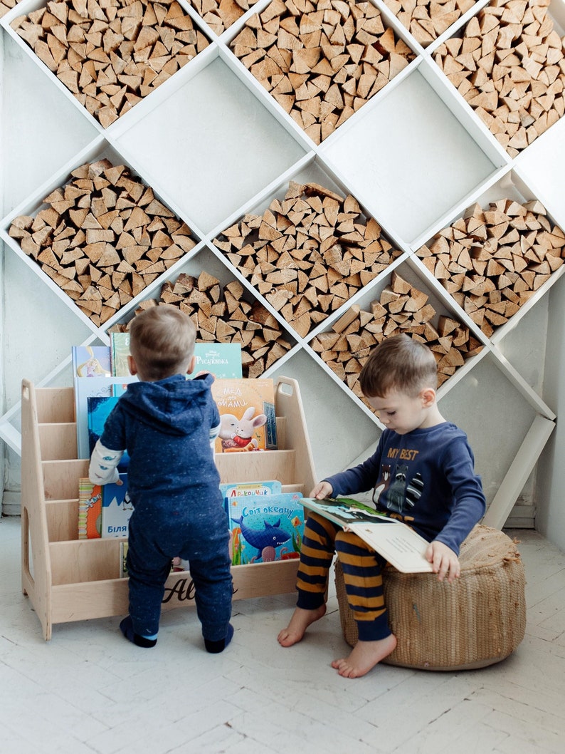 Large Montessori Bookshelf, Wooden Bookshelf, Modern Bookshelf, Kids Furniture, Montessori Furniture, Kids Bookshelf, Kids Book Storage image 1