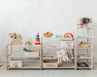 Ensemble de trois étagères, étagère à jouets, étagère à jouets Montessori, étagère à jouets pour enfants, meubles Montessori, rangement de jouets pour enfants, étagère ouverte pour enfants