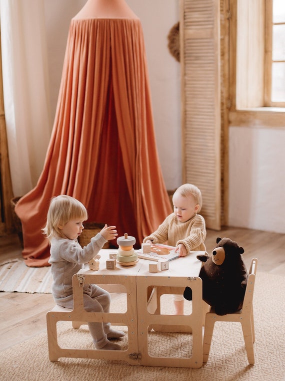 Set para dos niños: Torre Montessori 3 en 1 Silla adicional a mesa