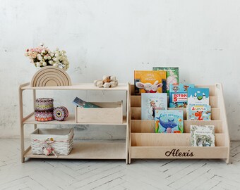 モンテッソーリおもちゃ棚、3段棚、オープンエンドプレイ、子供用家具